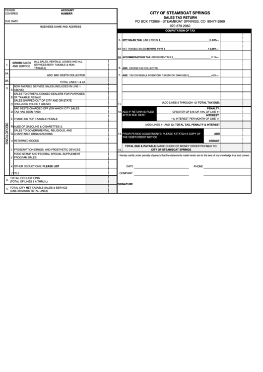 City Of Steamboat Springs Sales Tax Return Printable pdf
