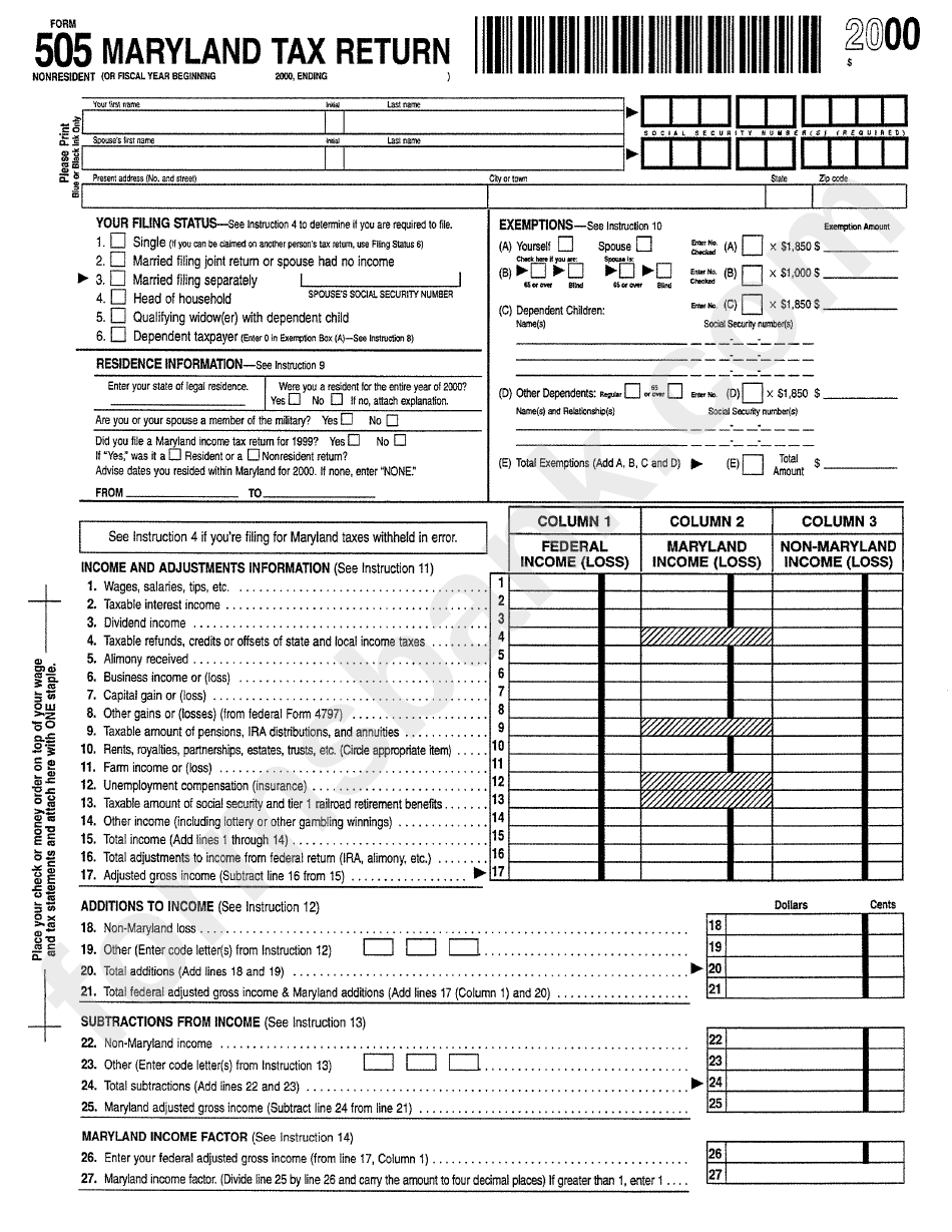 form-505-nonresident-maryland-tax-return-2000-printable-pdf-download