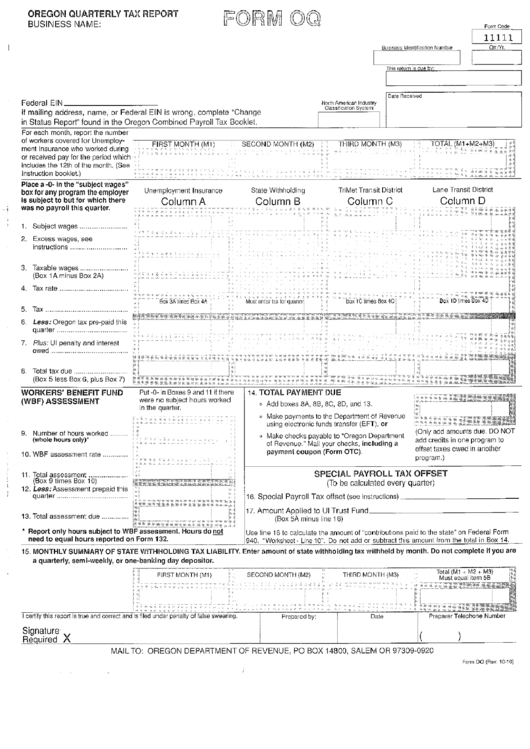 Form Oq Oregon Quarterly Tax Report printable pdf download