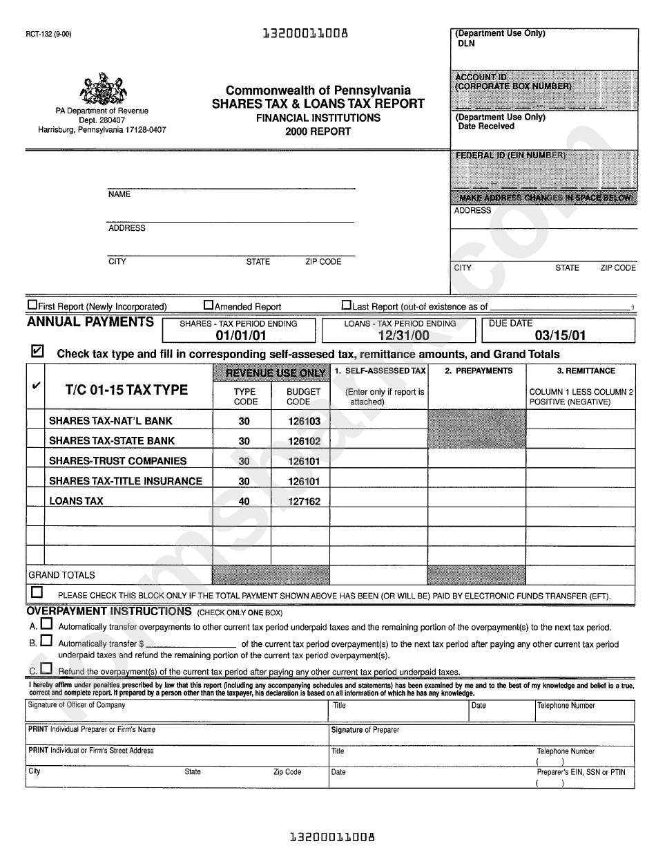 Form Rct-132 - Shares Tax&loans Tax Report 2000 printable pdf download