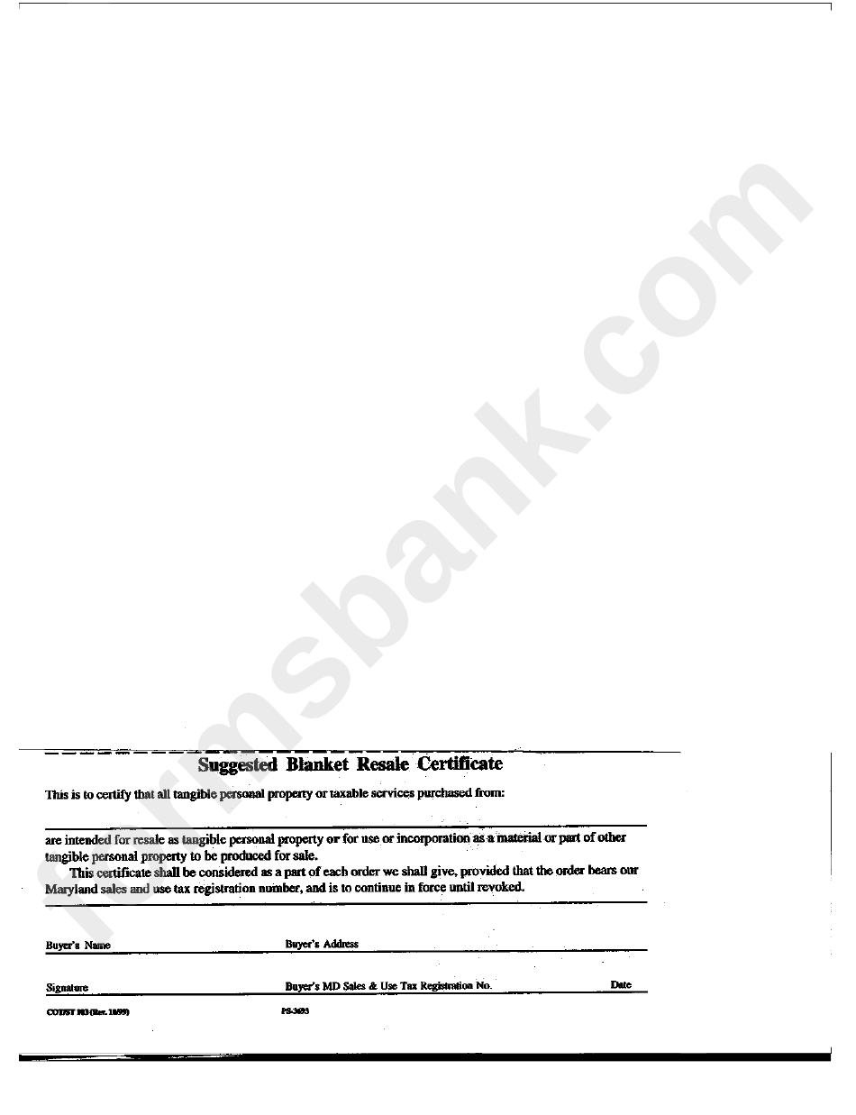 Suggested Blanket Resale Certificate