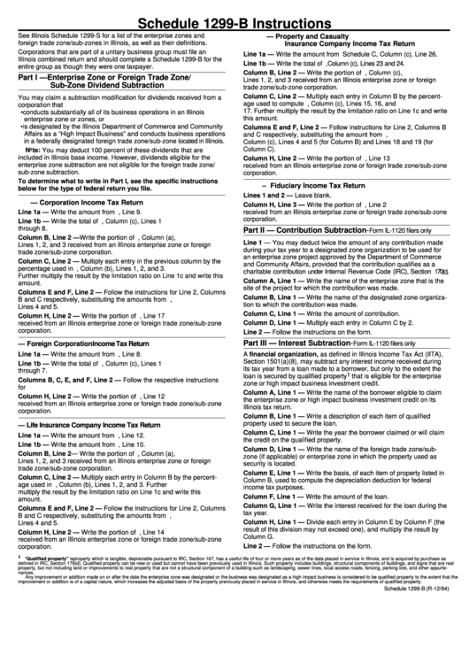 Schedule 1299-B Instructions - Illinois Printable pdf