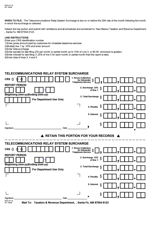 Form Rpd-41116 - Telecommunications Relay System Surcharge Printable pdf