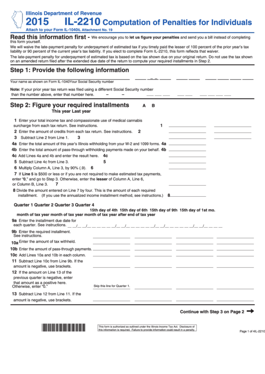Form Il-2210 - Computation Of Penalties For Individuals - 2015 Printable pdf
