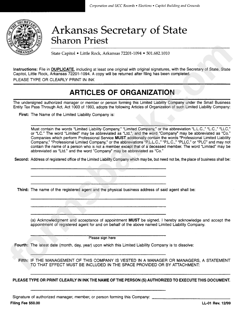 Form Ll-01 - Articles Of Organization