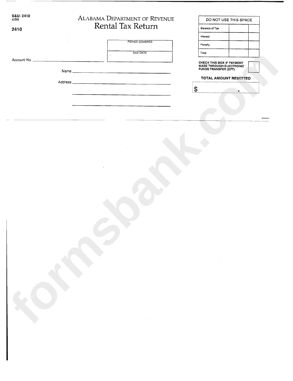 Form S&u: 2410 - Rental Tax Return 1999