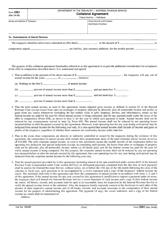 Form 2261 - Collateral Agreement April 1995 Printable pdf