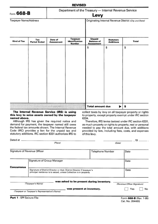 Form 668-B - Levy Printable pdf