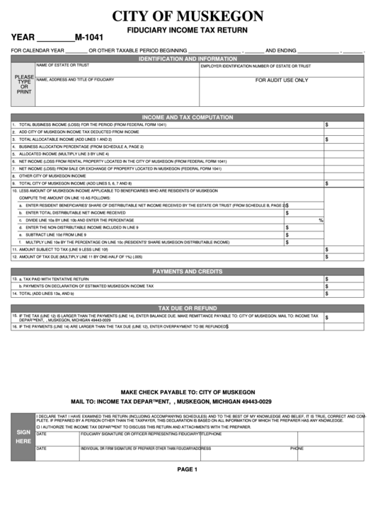 Form M1041  Fiduciary Income Tax Return printable pdf download