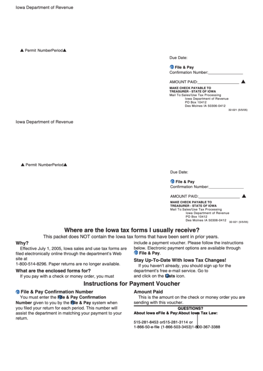 Form 32-021 - Iowa Check Form Printable pdf