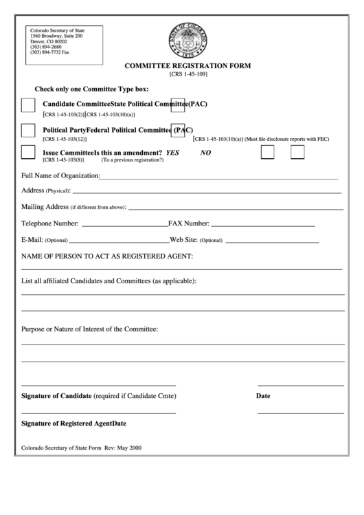Fillable Committee Registration Form Colorado Secretary Of State