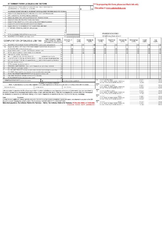 Form 1 - St. Tammany Parish La Sales & Use Tax Printable pdf