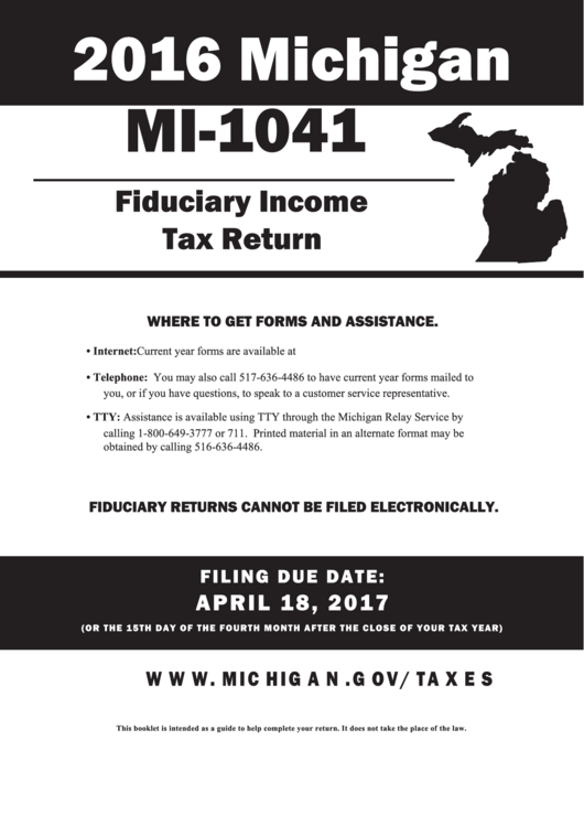 Michigan Mi-1041 Fiduciary Income Tax Return Instructions - 2016 ...