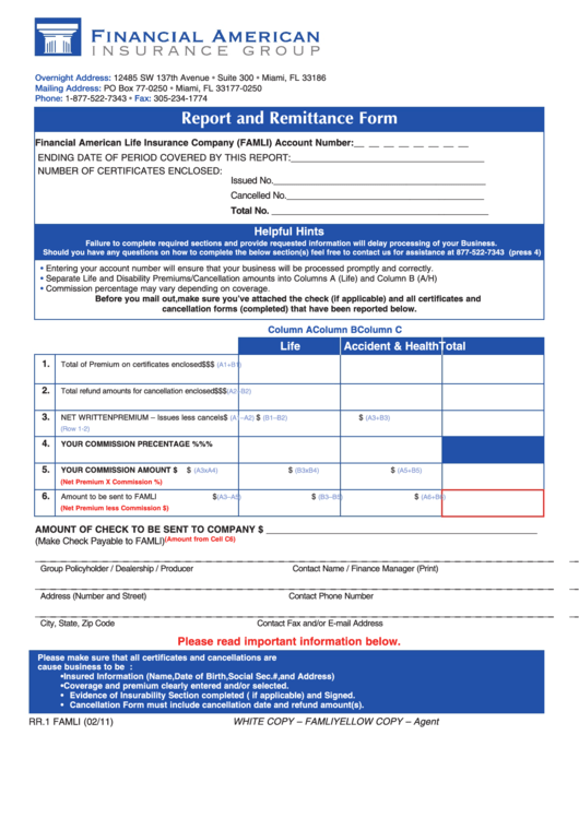 Report And Remittance Form Printable pdf