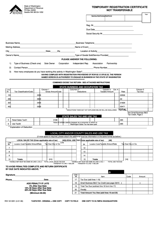Fillable Form Rev 32 0051 - Temporary Registration Certificate Printable pdf