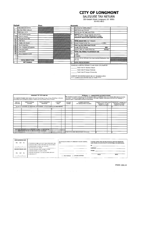 Form 2001-M - Sales/use Tax Return Printable pdf