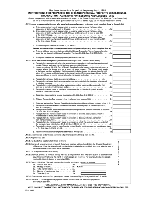 Instructions For Preparing The Chicago Personal Property Lease/rental Transaction Tax Return For Lessors And Lessees - 7550 Printable pdf