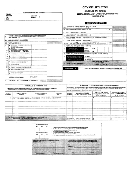 Sales/use Tax Return - City Of Littleton Form Printable pdf