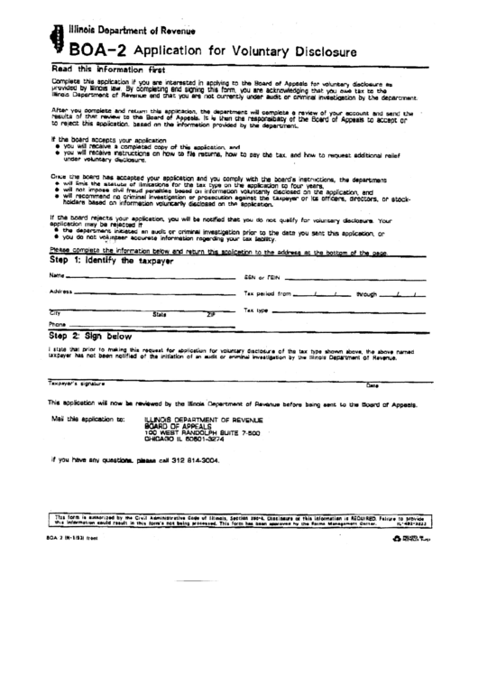 Form Boa-2 - Application For Voluntary Disclosure Printable pdf