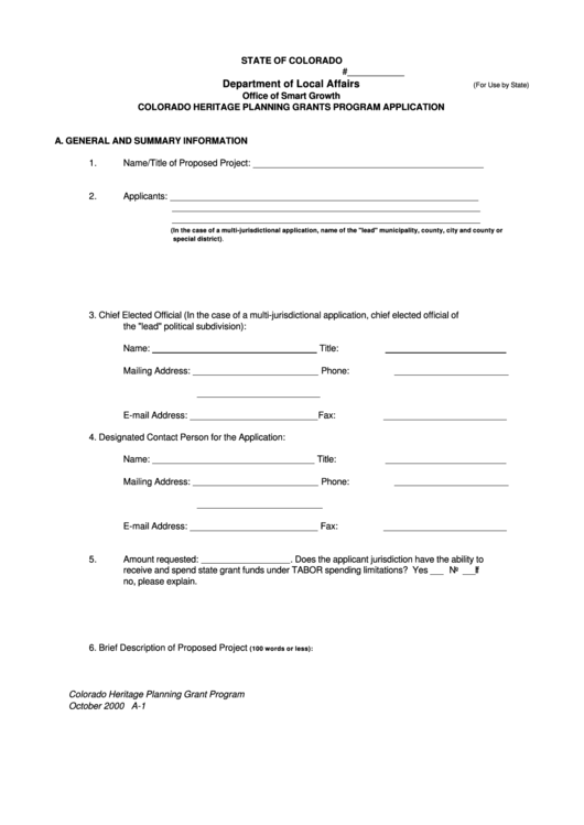 Colorado Heritage Planning Grants Program Application Printable pdf