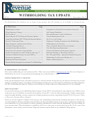 Withholding Tax Update - Wisconsin Department Of Revenue - 2012 Printable pdf
