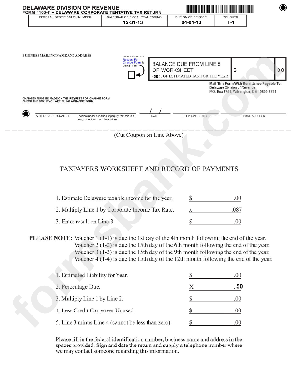 Taxpayers Worksheet And Records Of Payments - Delaware Division Of Revenue