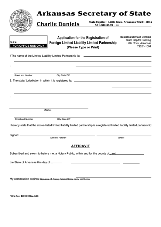 Application For The Registration Of Foreign Limited Liability Limited Partnership - Arkansas Secretary Of State