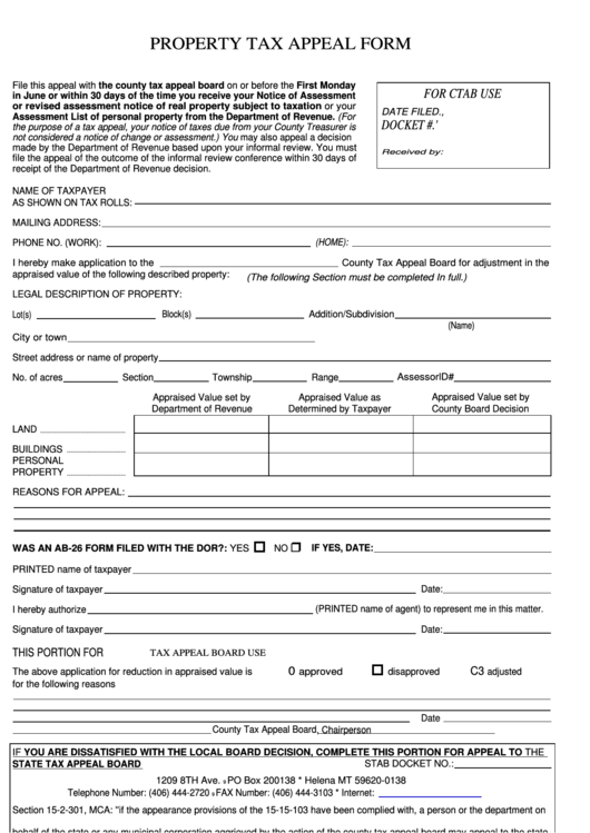 Fillable Property Tax Appeal Form Printable pdf