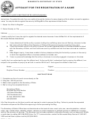 Affidavit For The Registration Of A Name - Minnesota Secretary Of State