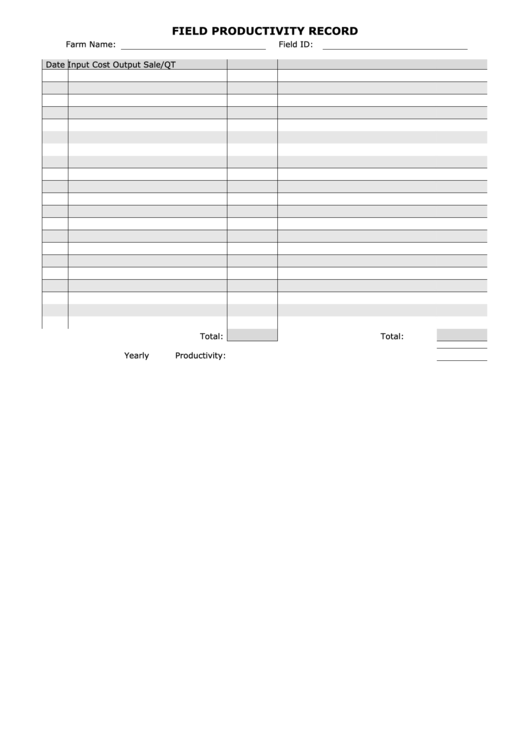 Field Productivity Record Form Printable pdf