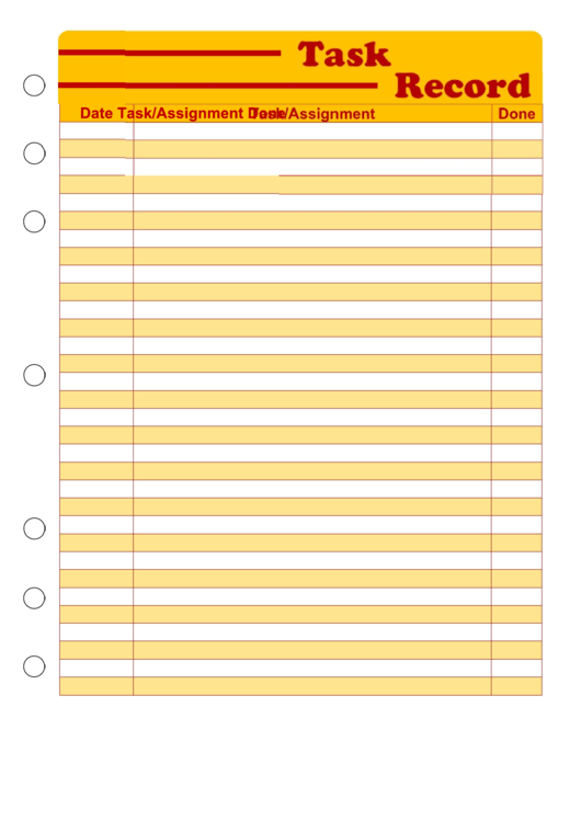 Yellow Student Planner Task Record Template Printable pdf