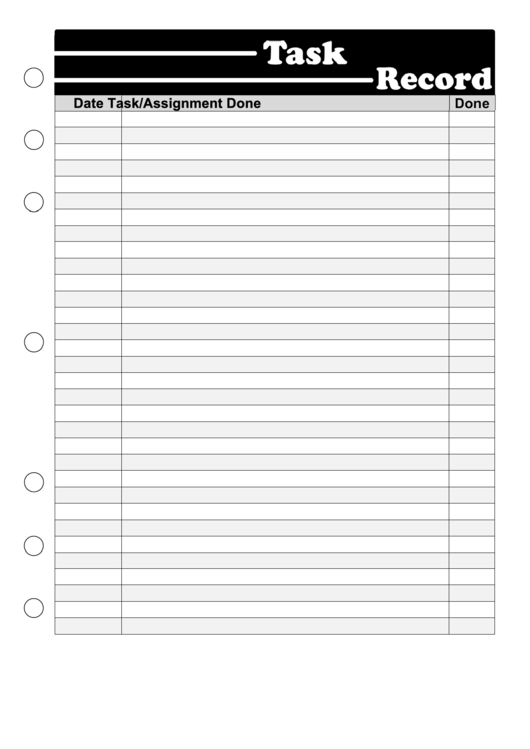 B/w Student Planner Task Record Template Printable pdf