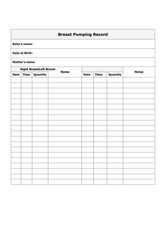 Breast Pumping Record Template Printable pdf