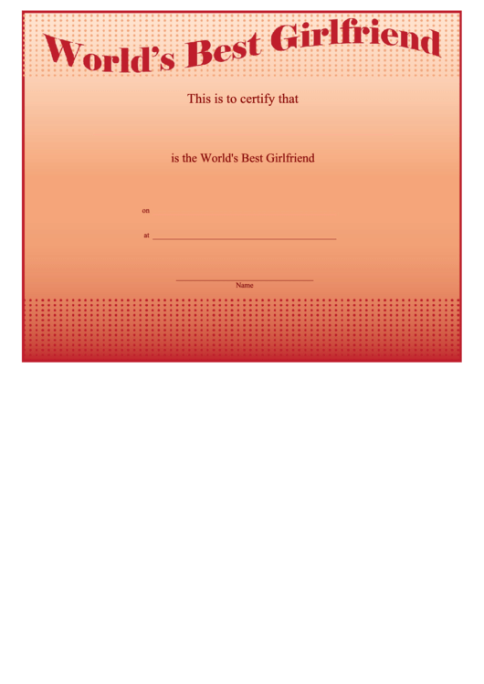 Best Girlfriend Certificate Template Printable pdf