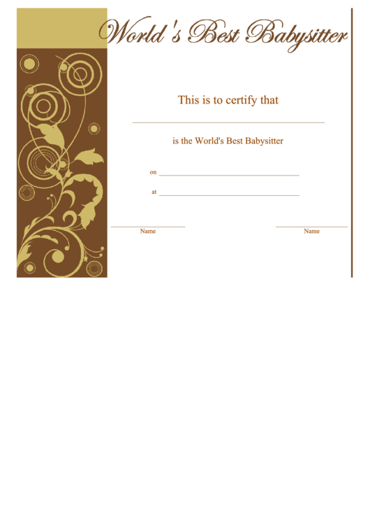 Best Babysitter Certificate Template Printable pdf