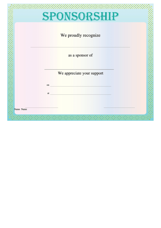Sponsorship Certificate Template Printable pdf