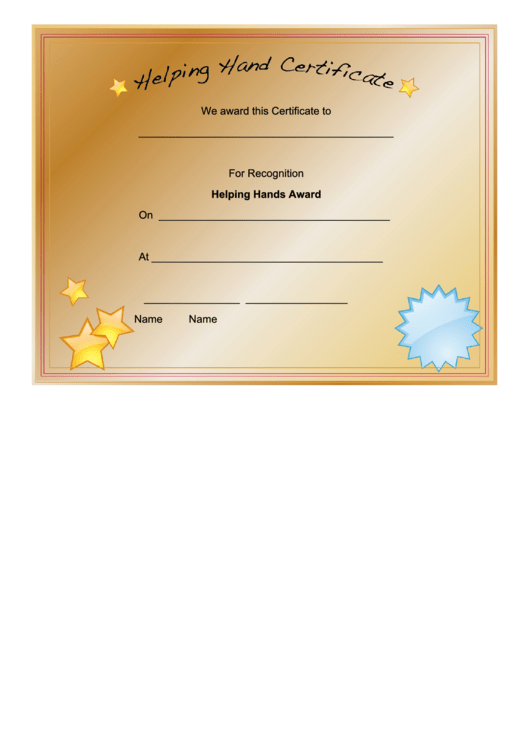 Helping Hand Certificate Template Printable pdf