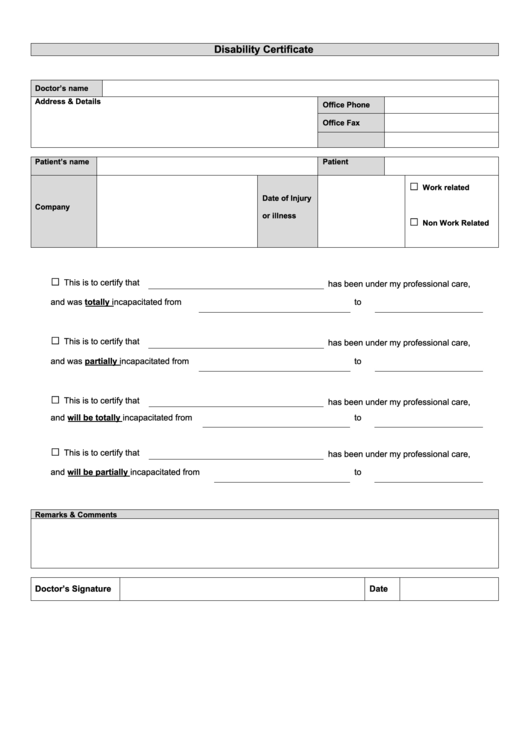 Disability Certificate Template Printable pdf