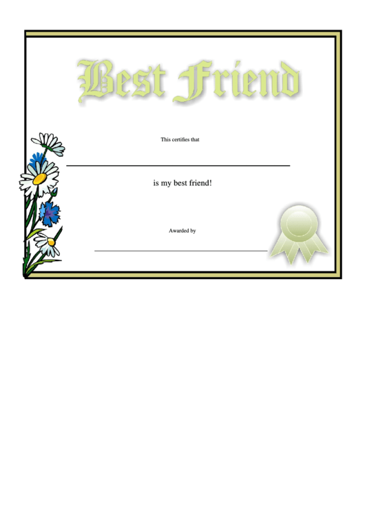 Best Friend Certificate Template Printable pdf