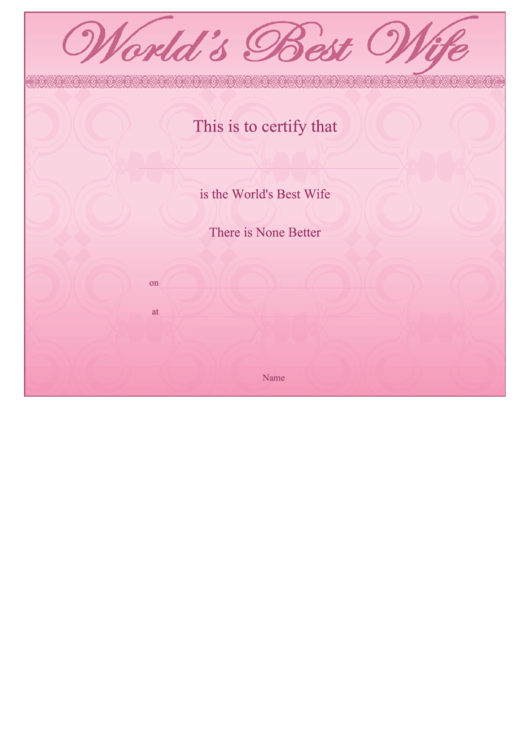 Best Wife Certificate Template Printable pdf