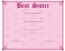 Best Sister Certificate Template