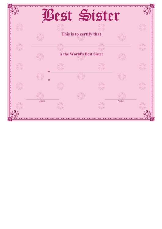 Best Sister Certificate Template Printable pdf