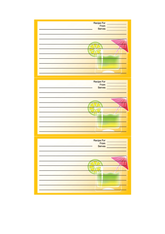 Umbrella Drink Orange Recipe Card Template Printable pdf