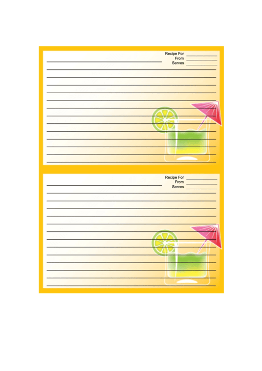 Umbrella Drink Orange Recipe Card Template Printable pdf