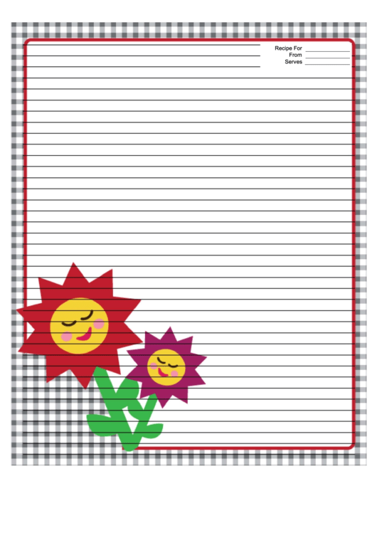 Flowers Black Gingham Recipe Card 8x10 Printable pdf