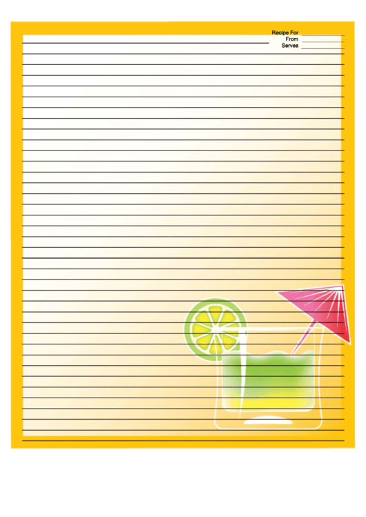 Umbrella Drink Orange Recipe Card 8x10 Printable pdf