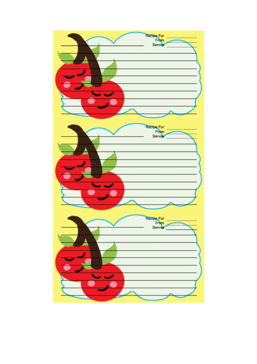 Cherries Yellow Recipe Card Template Printable pdf
