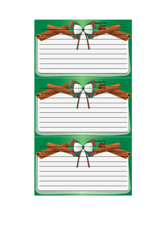Holiday Bow Green Recipe Card Template Printable pdf