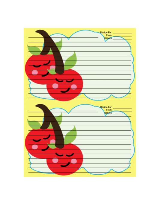 Cherries Yellow Recipe Card Template Printable pdf