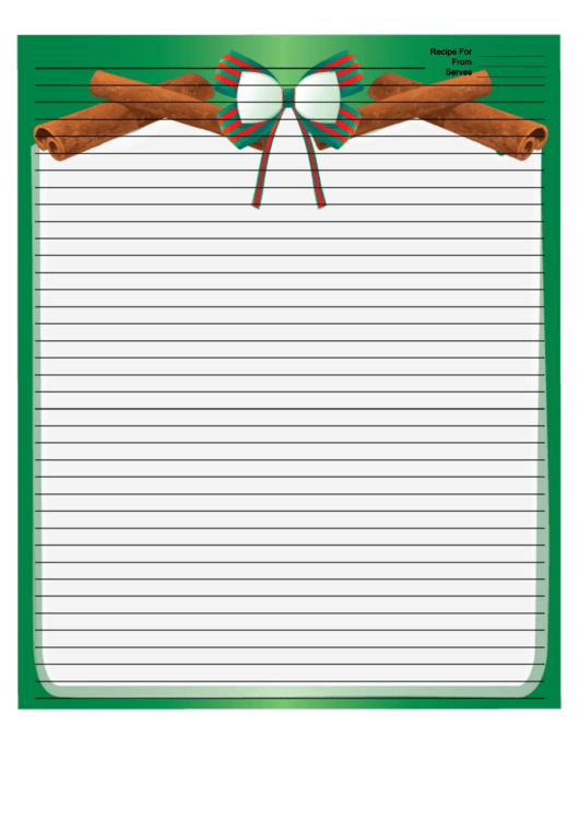 Holiday Bow Green Recipe Card 8x10 Printable pdf